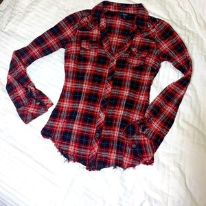 Daytrip Red Plaid Long Sleeve Button Up Studded S